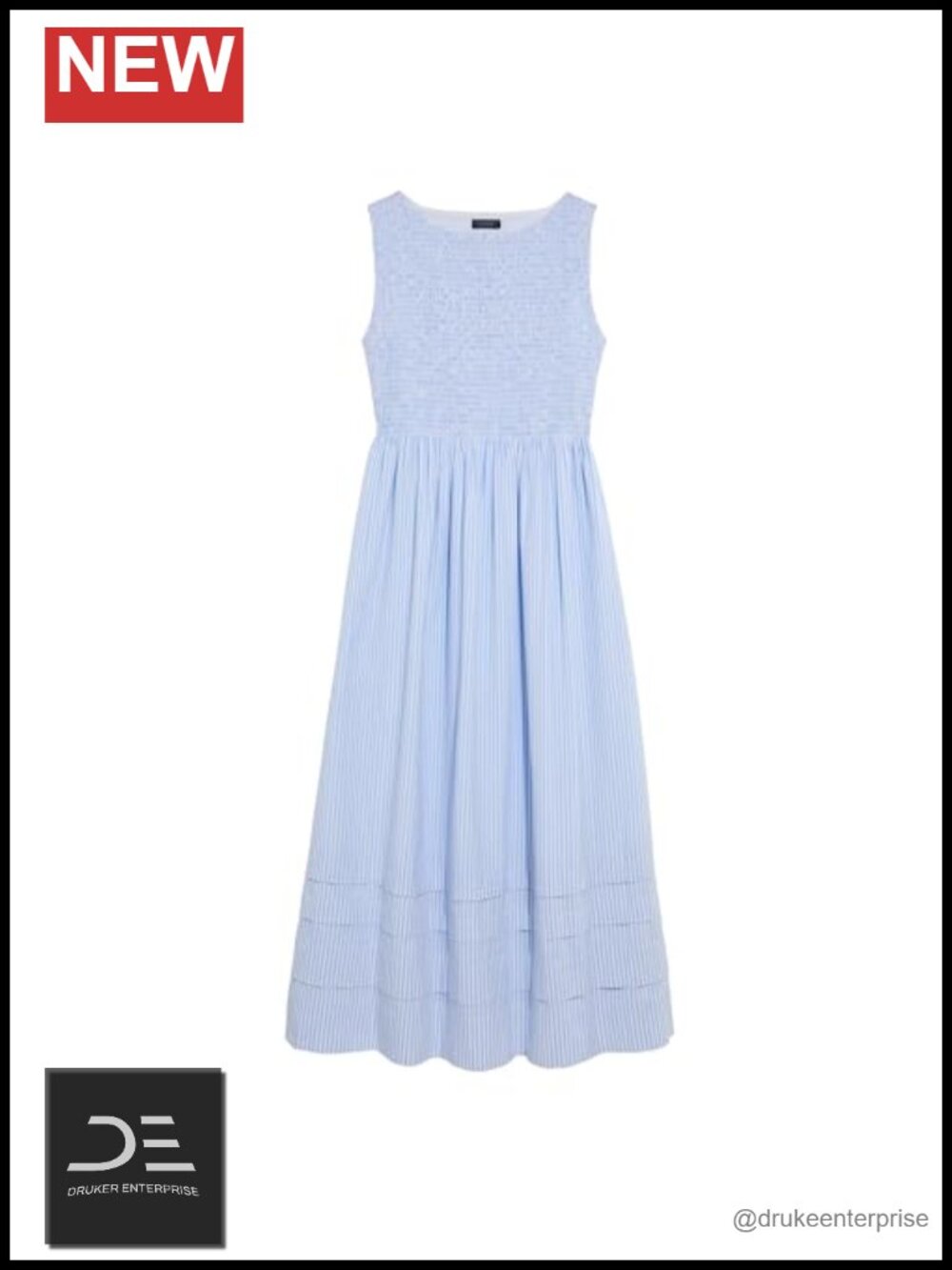 Ellen Maxi Dress Bateau Neck Smocked Bodice Pintuck A-Line Sleeveless